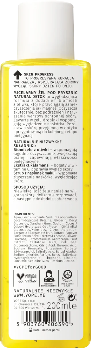 YOPE Skin Progress Natural Detox micelarny żel pod prysznic Sour Fruits, 200 ml