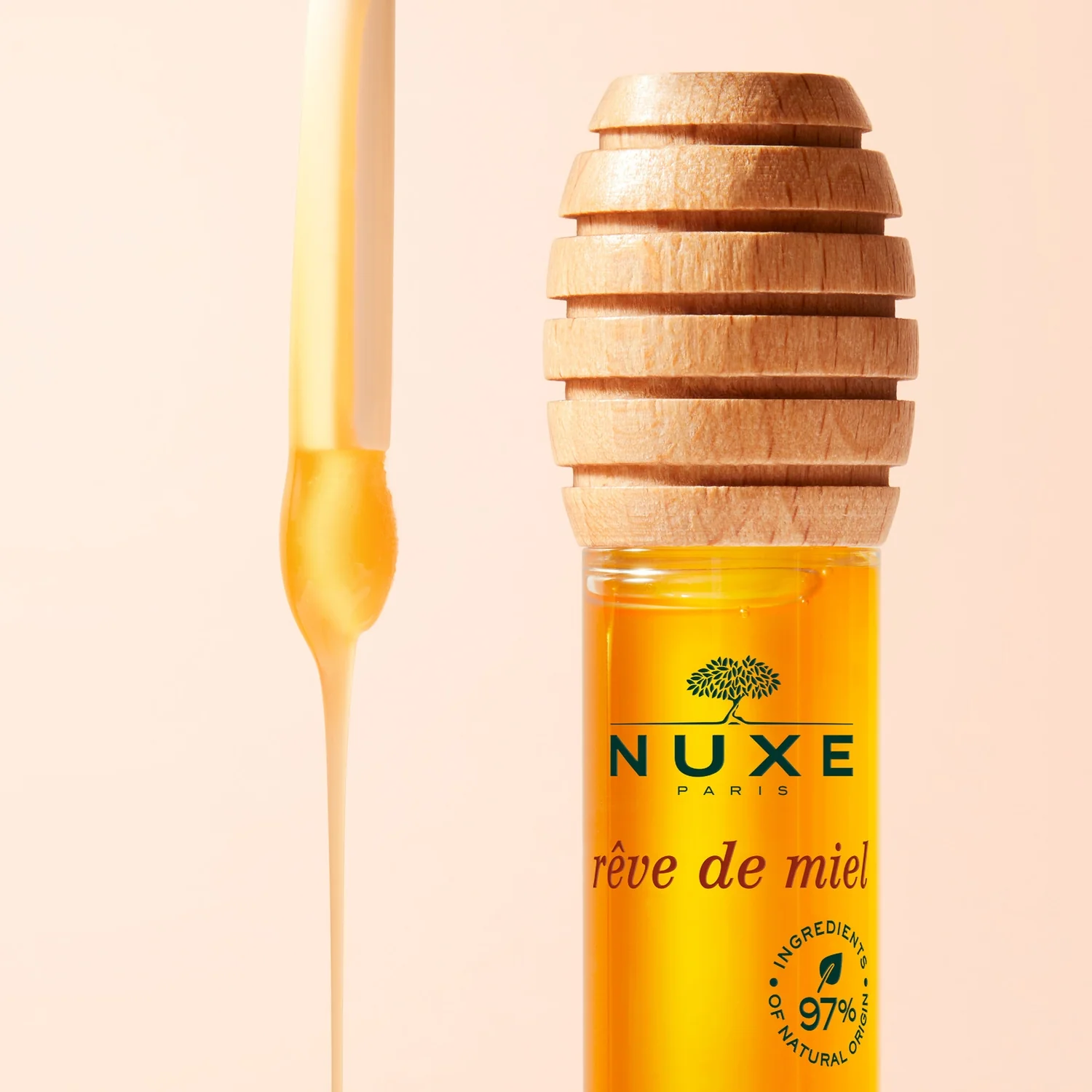 NUXE Zestaw READY, GO, GLOW Rêve de miel® miodowy olejek do ust, 10 ml + suchy olejek, 10 ml + gumka do włosów