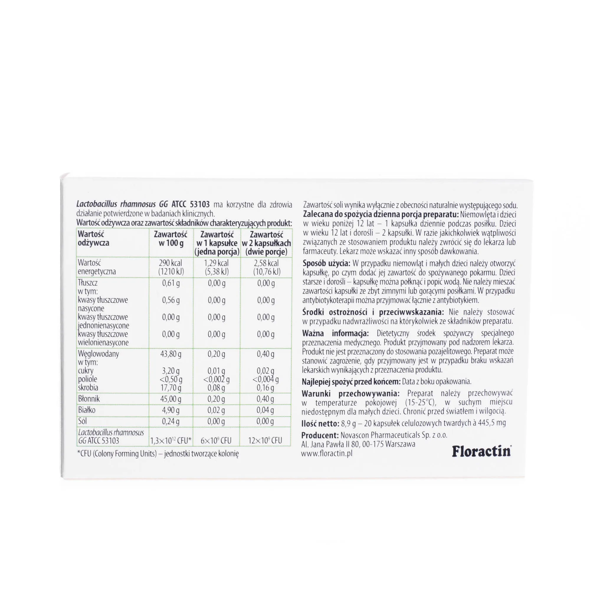 Floractin Lactobacillus rhamnosus GG ATCC 54103, 20 kapsułek 