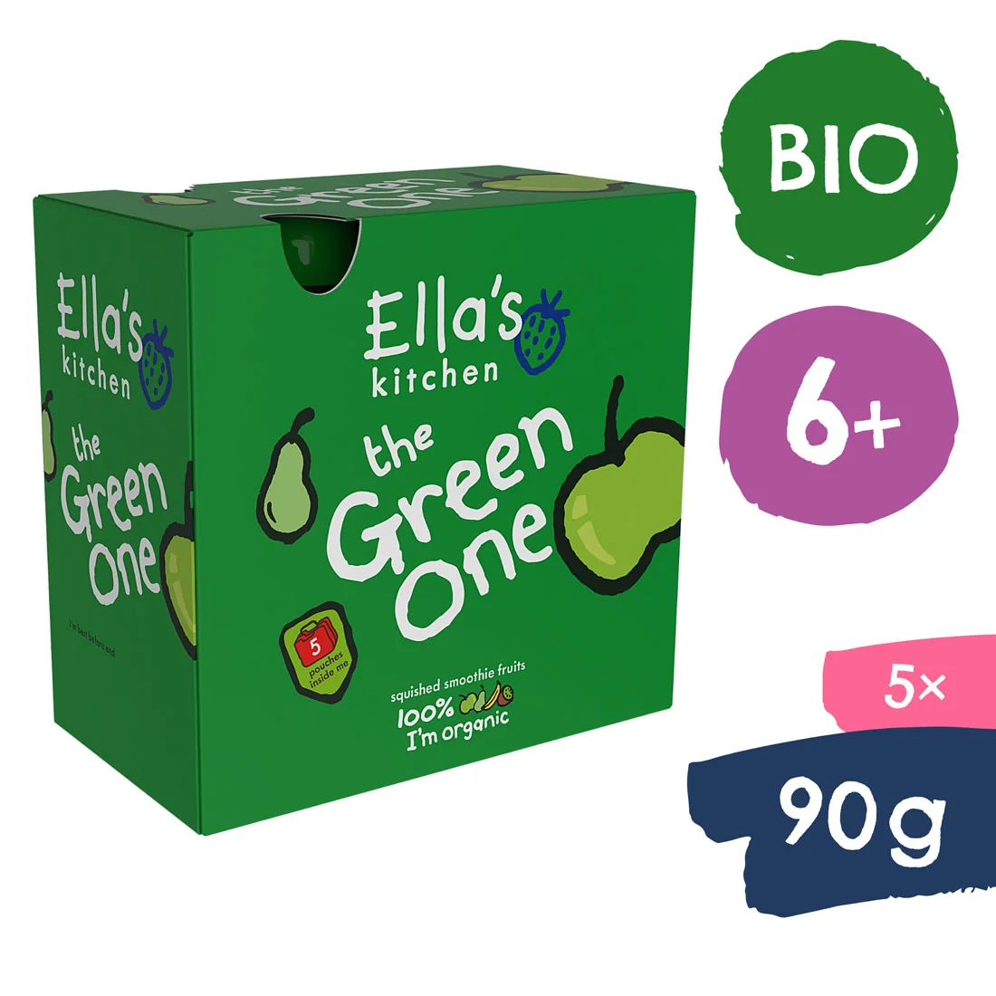 Ella's Kitchen BIO Green One kiwi z jabłkiem i bananem, 5 x 90 g