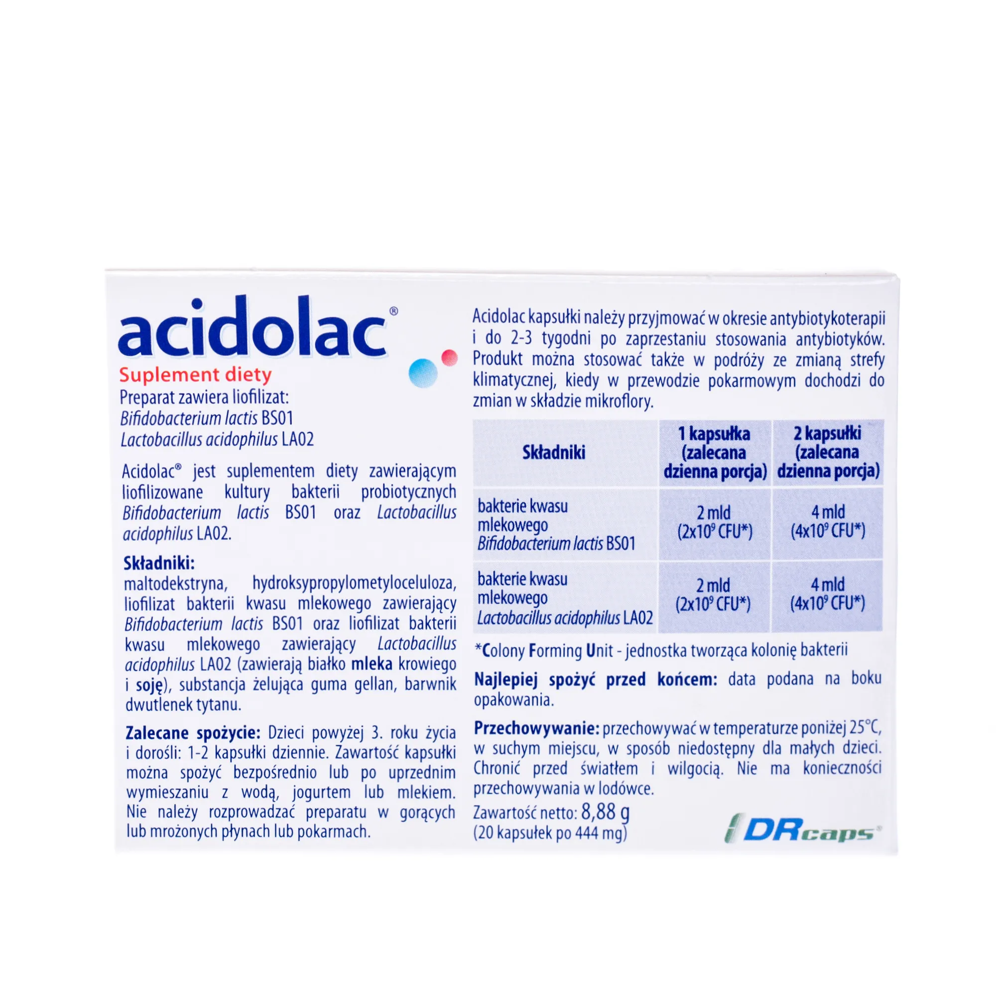 Acidolac, suplement diety, 20 kapsułek 