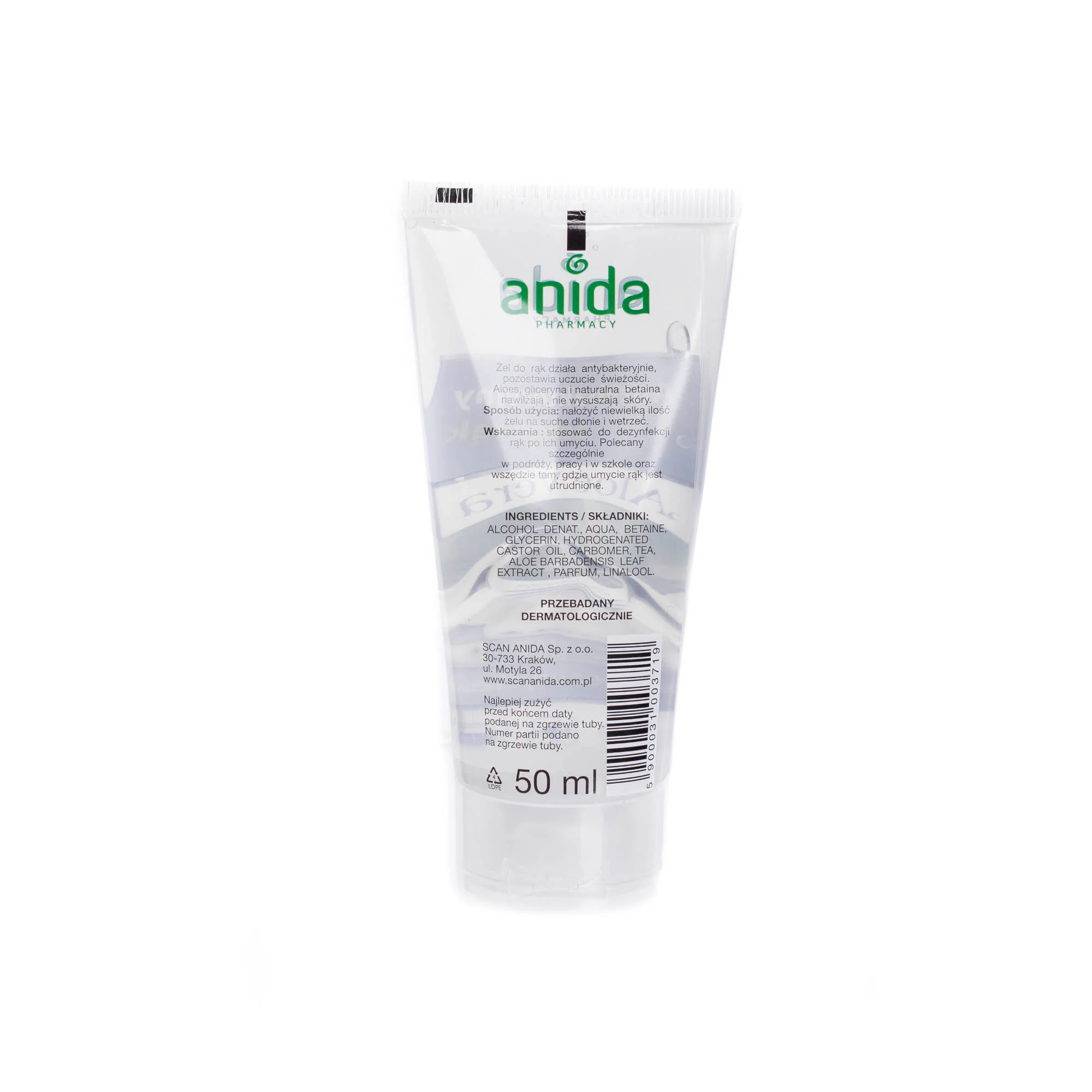 Anida, antybakteryjny żel do rąk Aloe Vera, 50 ml