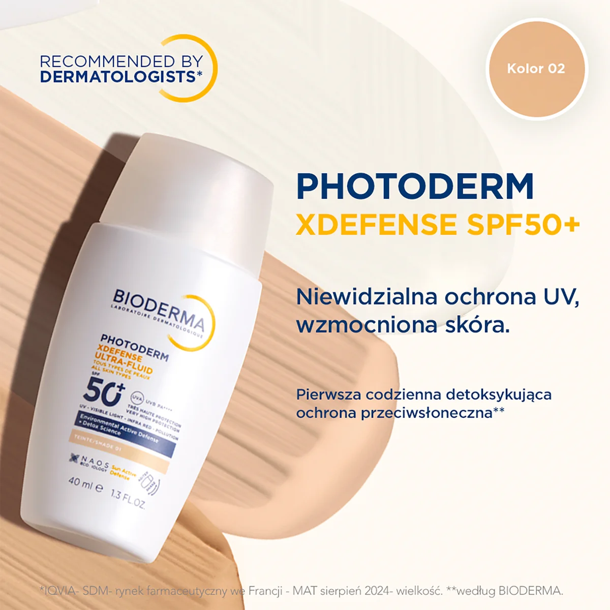 Bioderma Photoderm XDefense Ultra-Fluid ultralekki fluid SPF 50+, kolor 02, 40 ml