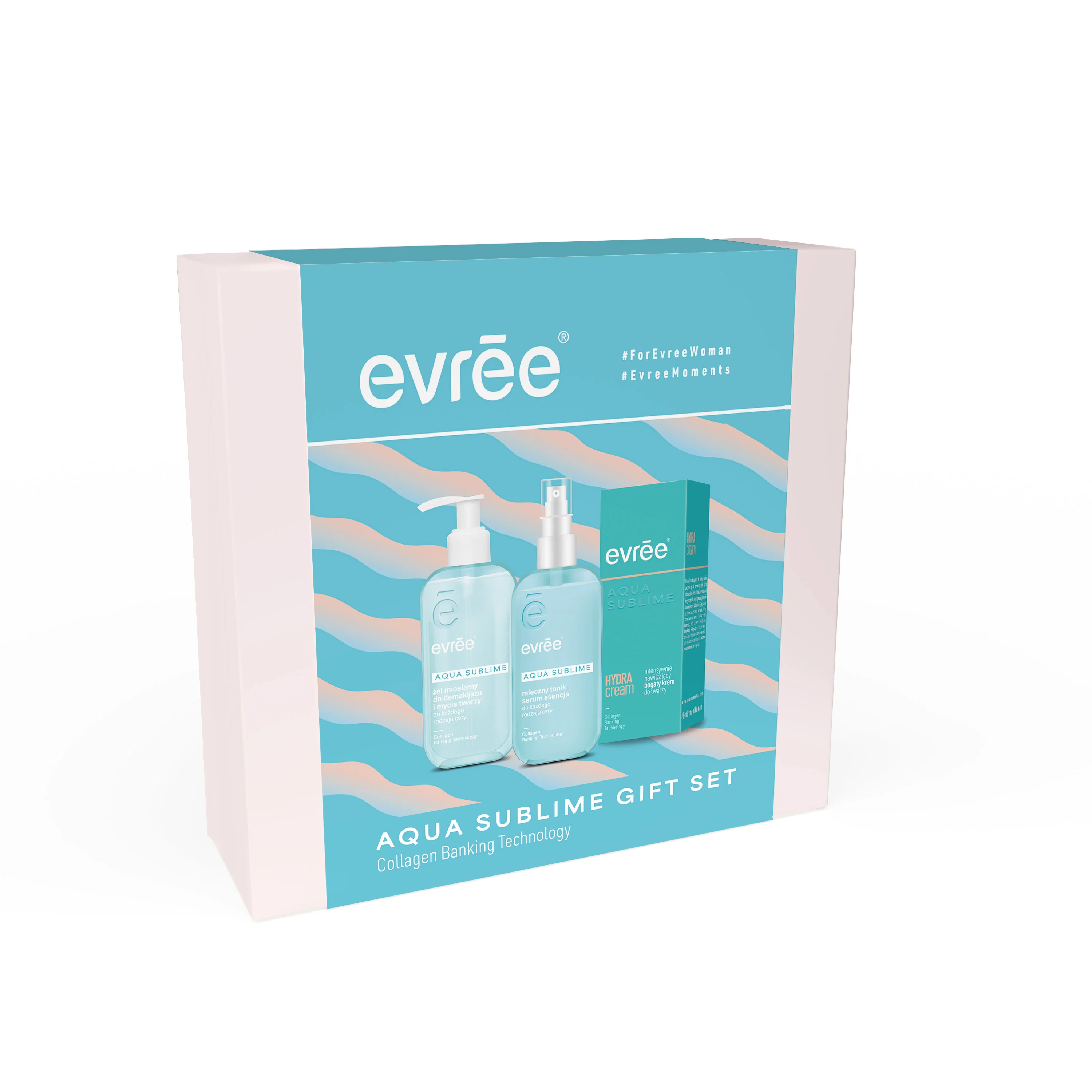 Evrēe Zestaw Aqua Sublime krem do twarzy, 45 ml + żel micelarny, 200 ml + mleczny tonik serum esencja, 200 ml
