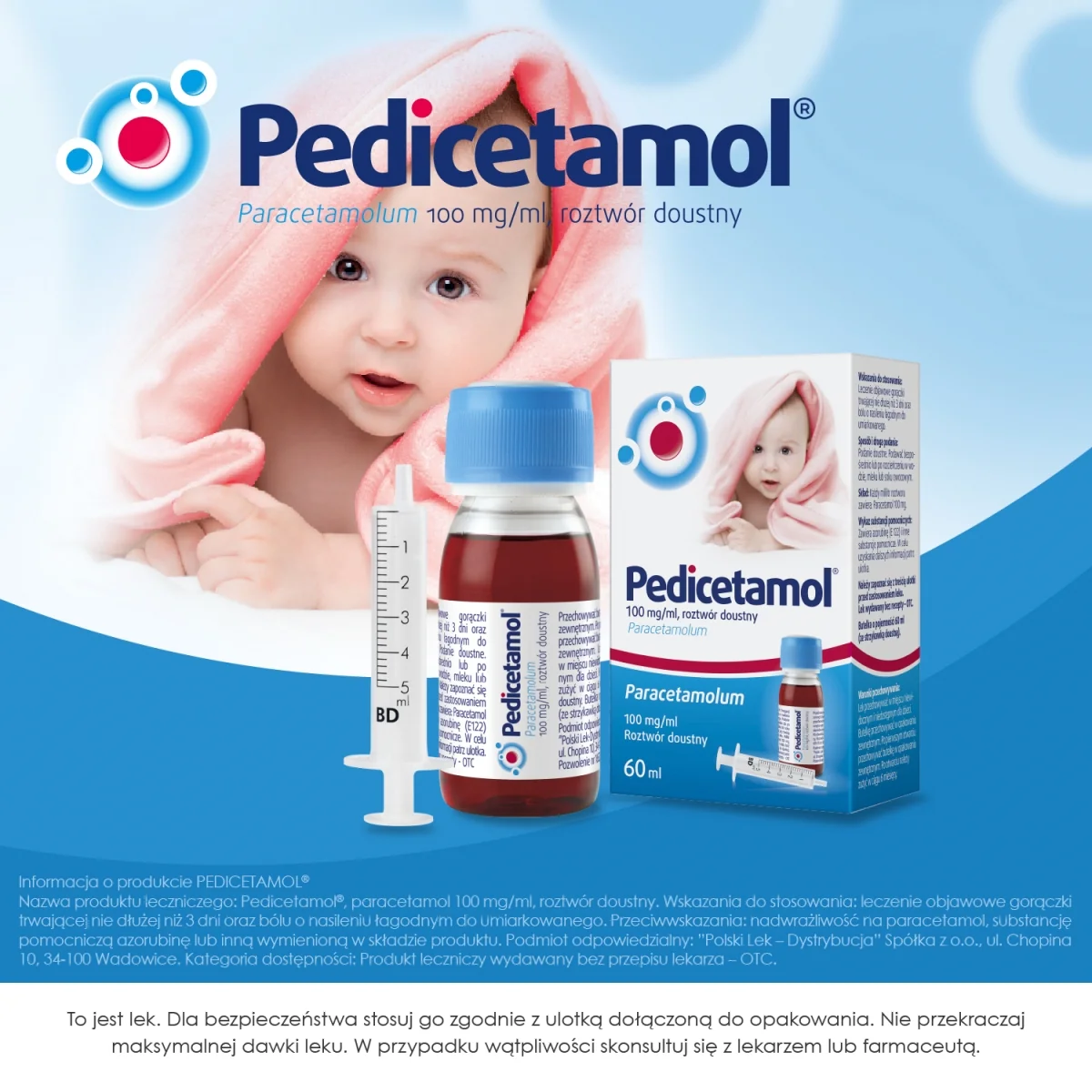 Pedicetamol 100 mg/ml, roztwór doustny, 60 ml