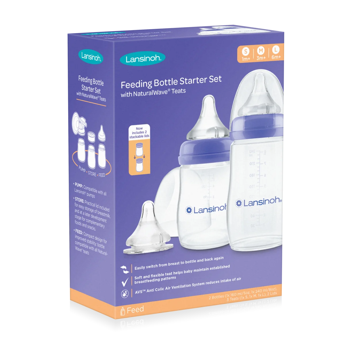 Lansinoh zestaw startowy butelki ze smoczkami NaturalWave 160 ml + 240 ml, 2 szt.