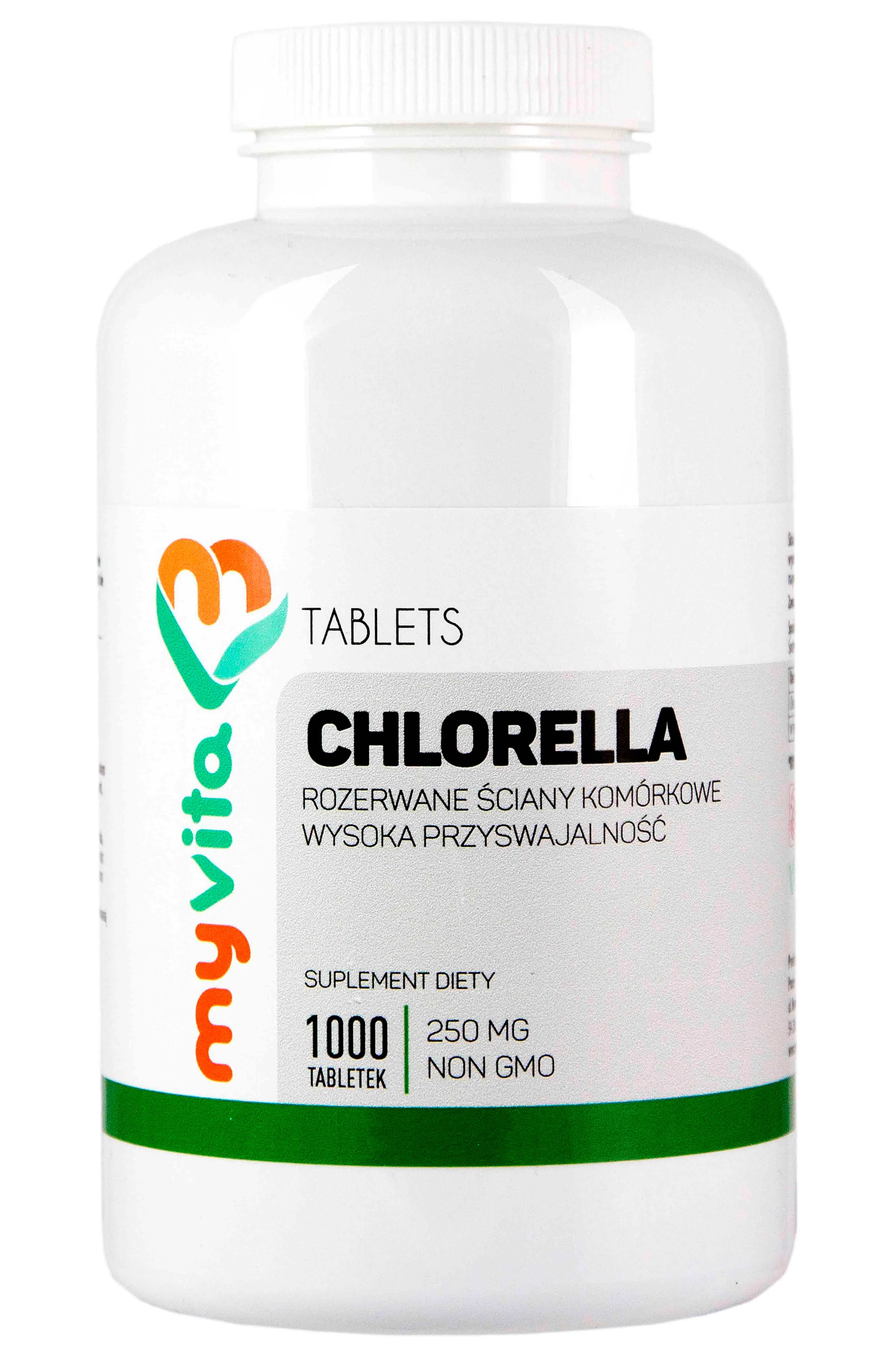 MyVita, Chlorella algi 250mg, rozerwane ściany komórkowe, suplement diety, 1000 tabletek