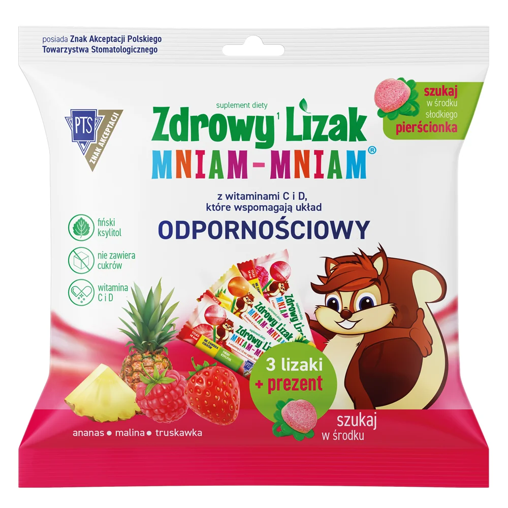 Mniam-Mniam Zdrowy Lizak z witaminą C i D 3 lizaki+ pierścionek