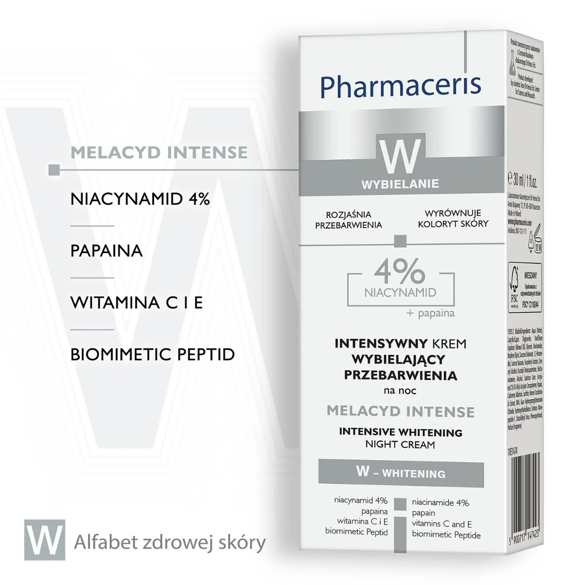 Pharmaceris W Melacyd Intense krem wybielający przebarwienia, na noc, 30 ml