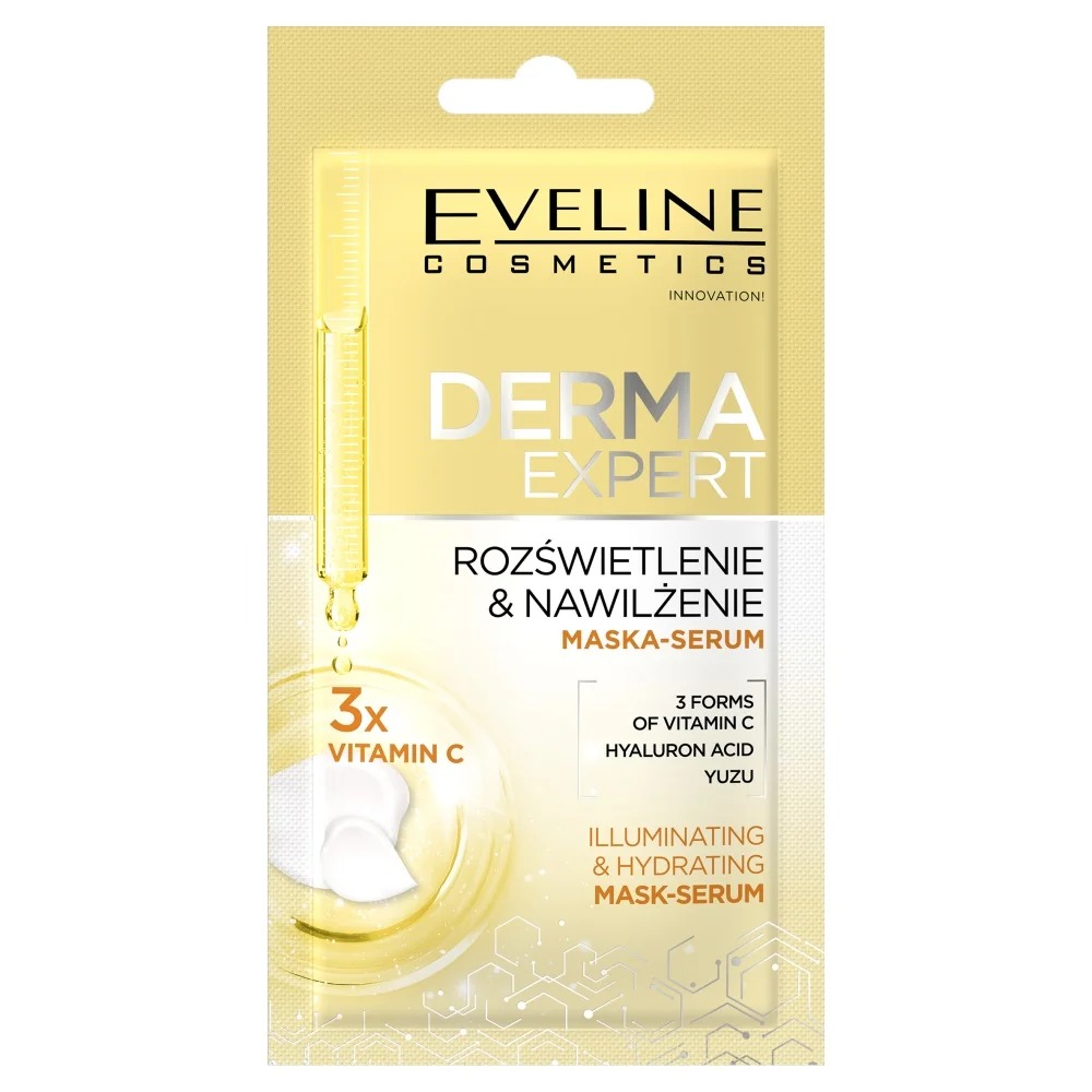 Eveline Derma Expert rozświetlająco-nawilżająca kremowa maseczka-serum do twarzy, 8 ml
