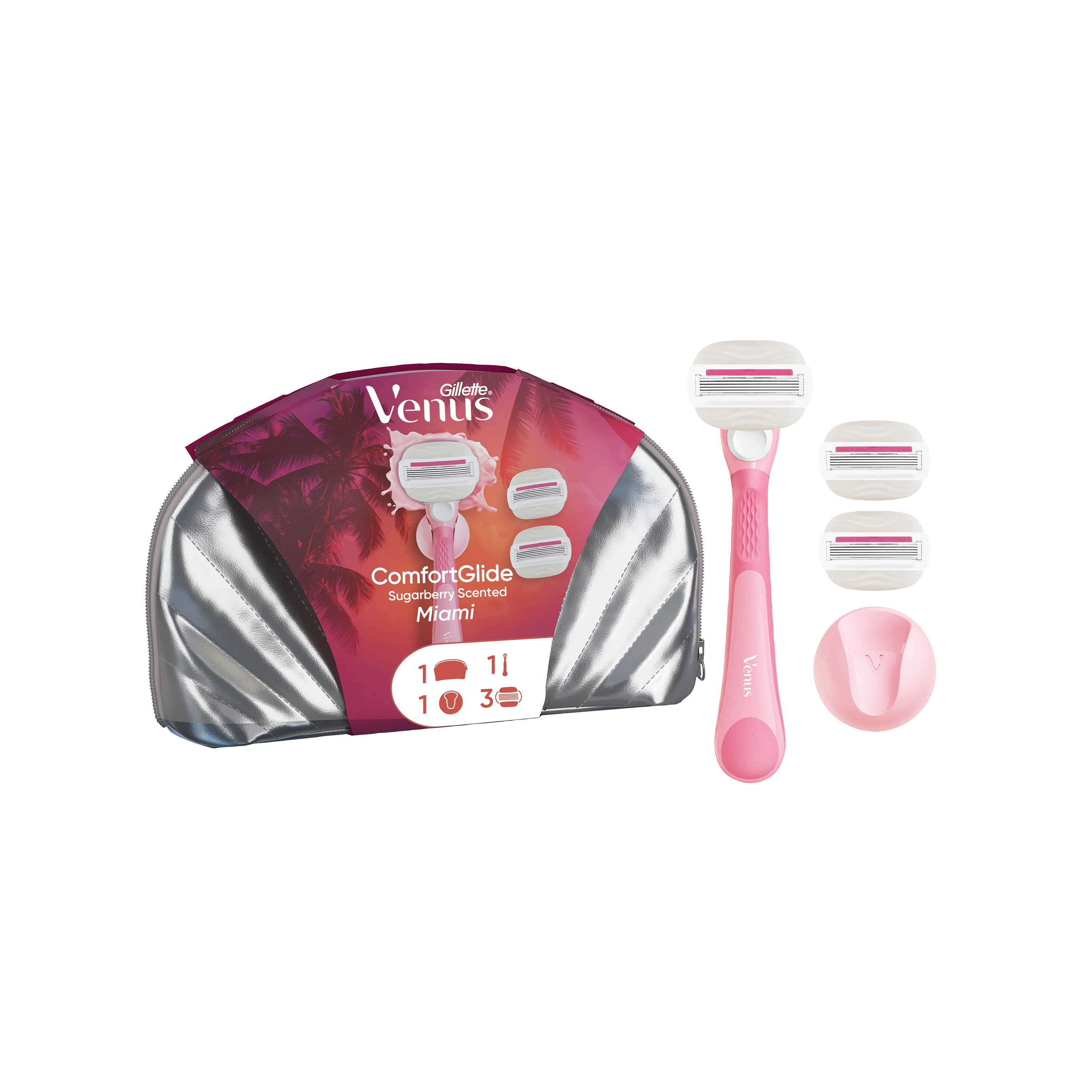 Gillette Venus ComfortGlide Miami Zestaw maszynka do golenia + 3 głowice + uchwyt prysznicowy