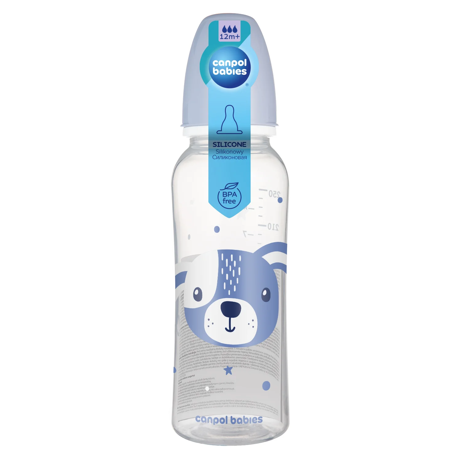 Canpol Babies CUTE ANIMALS niebieska butelka 250 ml, 1 sztuka