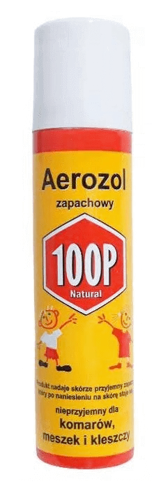 100P, aerozol ochronny przeciw komarom, meszkom i kleszczom, 75 ml. Data ważności 2022-06-30