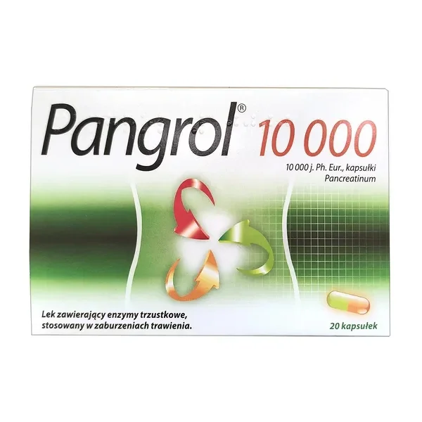 Pangrol 10 000 10 000 j.Ph.Eur. lipazy, 20 kapsułek