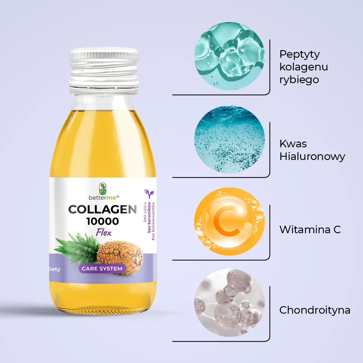Better Me Collagen 10000 Flex shot o smaku ananasa, 30 sztuk x 60 ml
