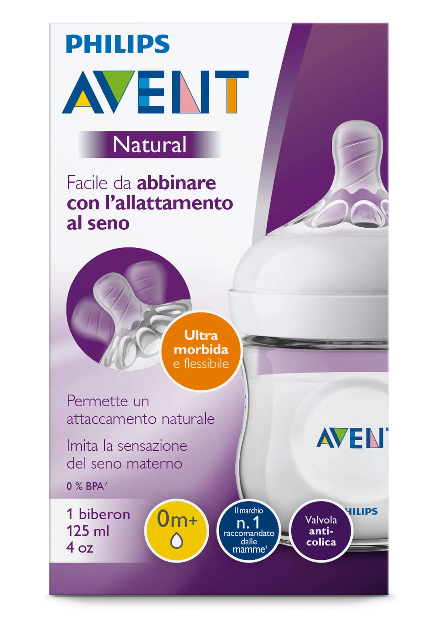 Avent Natural, butelka dla niemowląt 0m+ SCF030/17, 125 ml