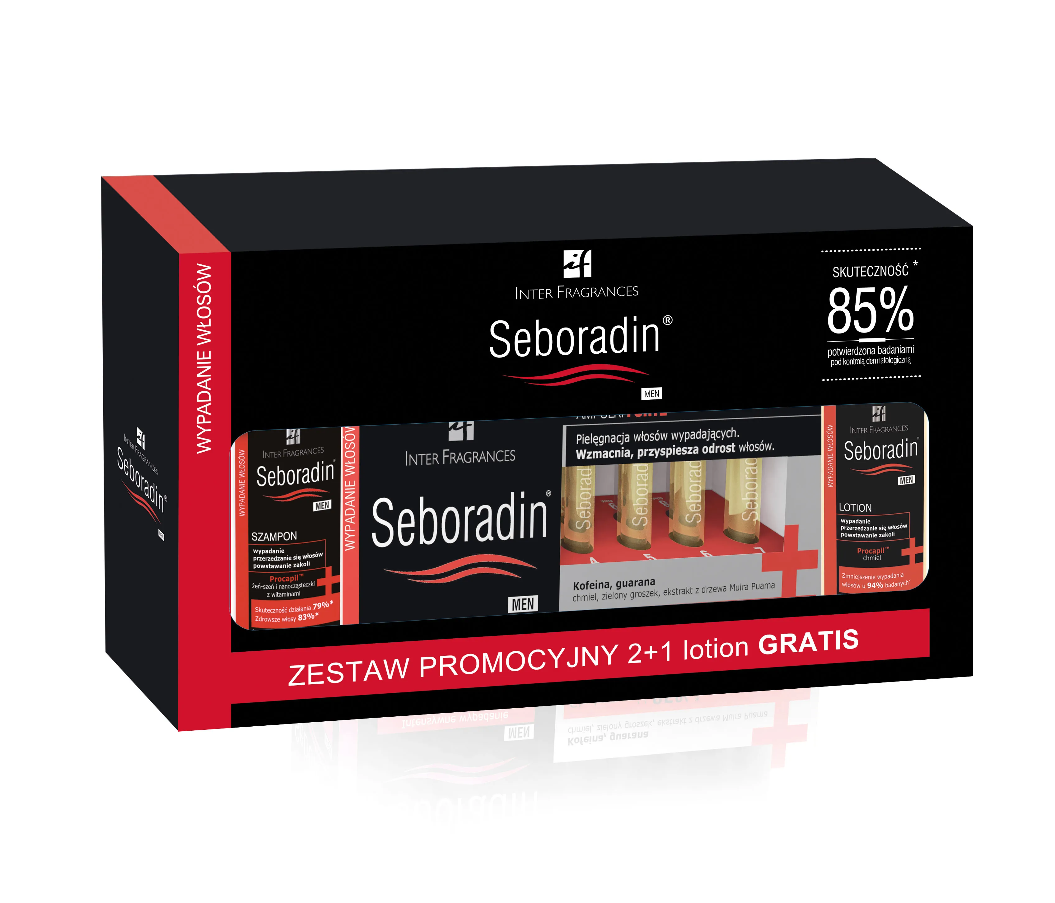 Seboradin Men zestaw przeciw wypadaniu włosów, lotion, 200 ml + ampułki, 14 szt. + szampon, 200 ml