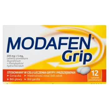 Modafen Grip, 0, 2 g + 5 mg, 12 tabletek powlekanych