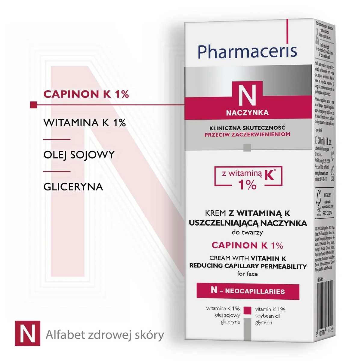 Pharmaceris N Capinon K 1% krem z witaminą K uszczelniającą naczynka, 30 ml