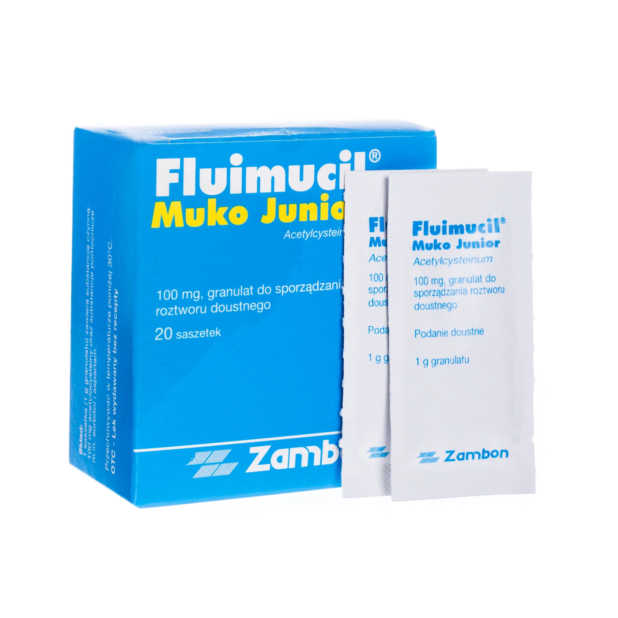 Fluimucil Muko Junior, 100 mg, granulat, 20 saszetek 