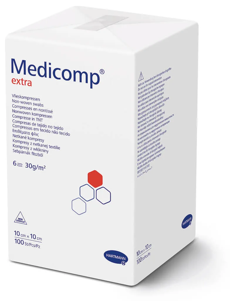 Medicomp Extra, kompresy niejałowe 10x10, 100 sztuk