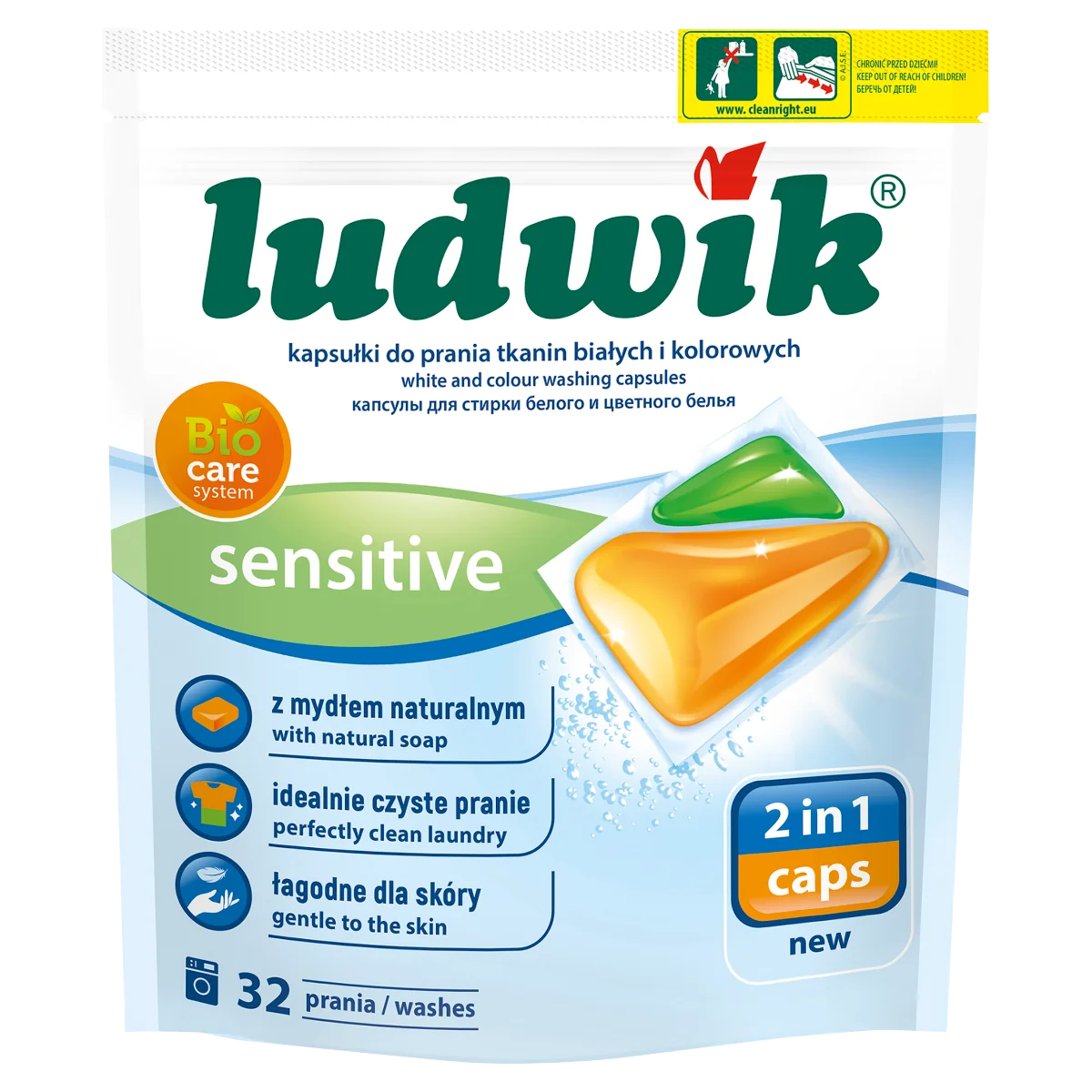 Ludwik Sensitive kapsułki do prania tkanin białych i kolorowych, 32 szt.