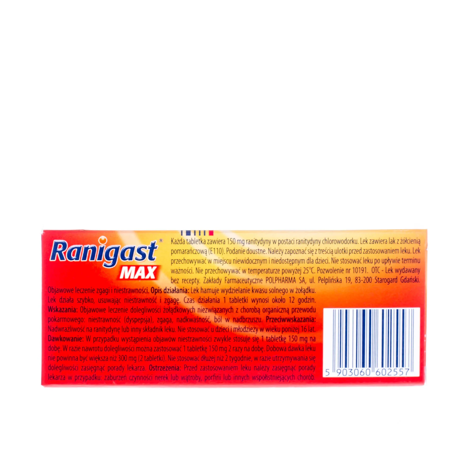 Ranigast Max 150 mg - 30 tabetek powlekanych stosowanych przy leczeniu zgagi i niestrawności 