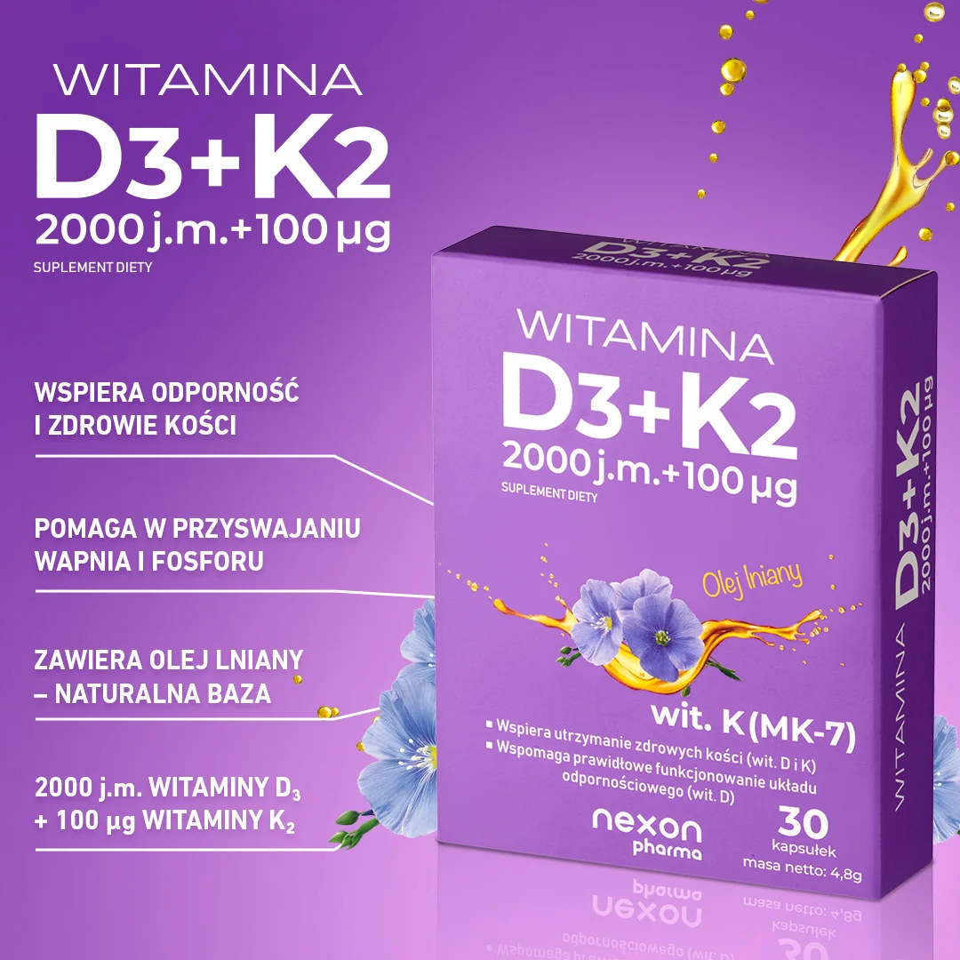 Witamina D3+K2 2000 j.m. + 100 mcg 30 kapsułek