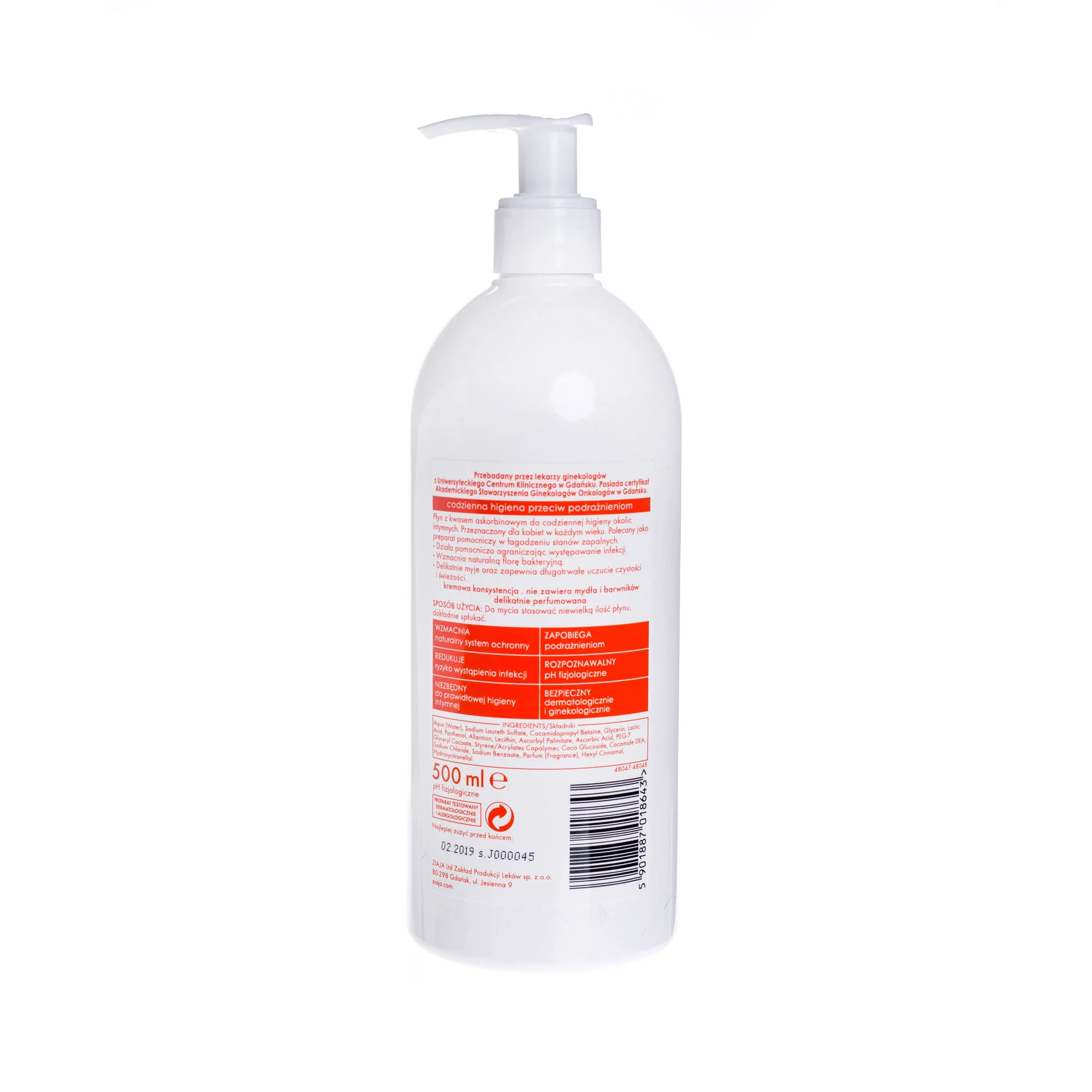 Ziaja Intima kremowy płyn do higieny intymnej z kwasem askorbinowym, 500 ml