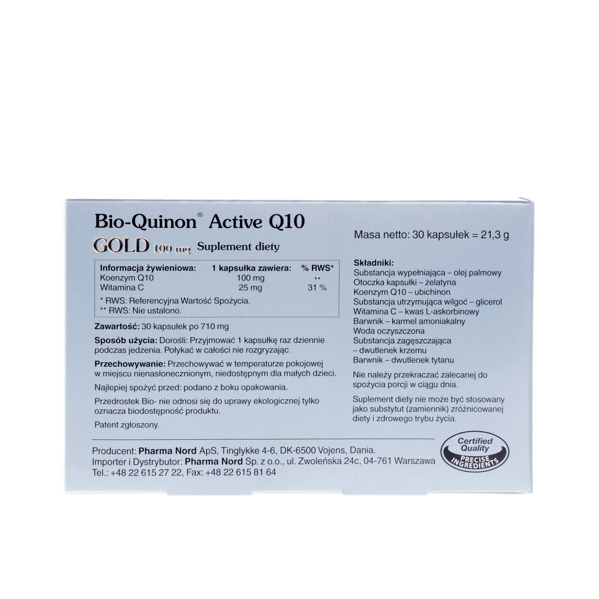 Bio-Quinon Active Q10 Gold, 100 mg, suplement diety, 30 kapsułek 