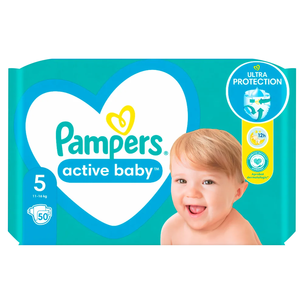 Pampers Active Baby Junior Maxi Pack pieluszki jednorazowe, rozmiar 5, 11-16 kg, 50 szt.
