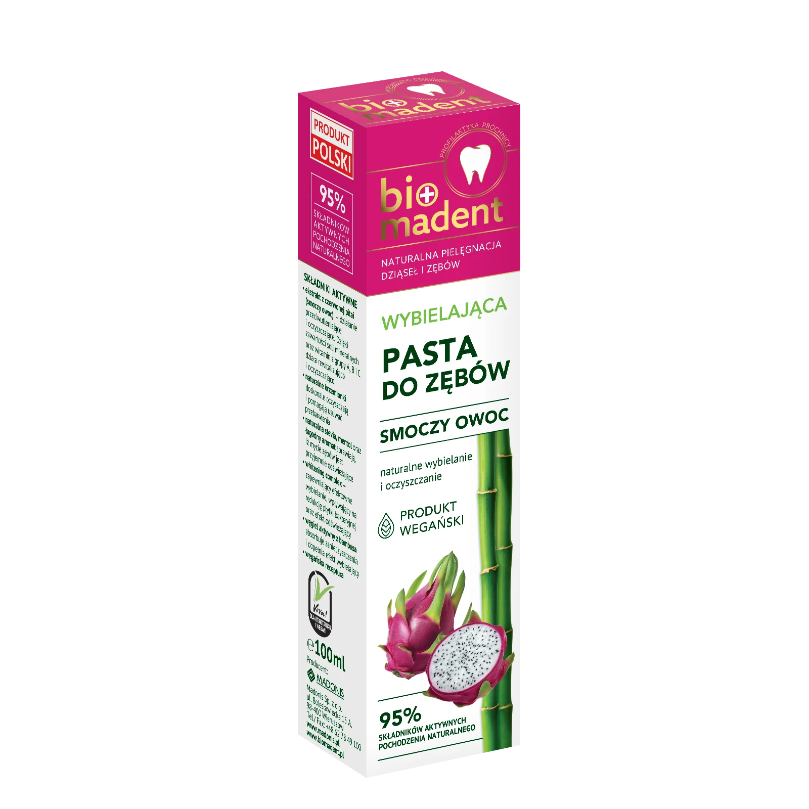 BIO MADENT wybielająca pasta do zębów, Smoczy Owoc, 100 ml