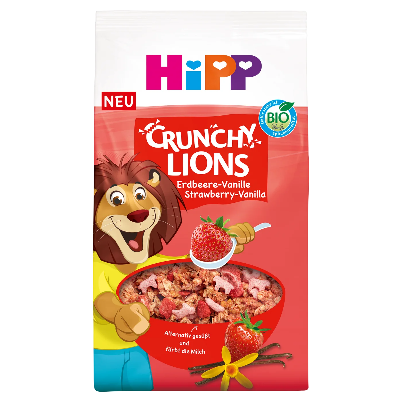 HiPP Crunchy Musli chrupiące lwy, truskawka-wanilia, 300 g