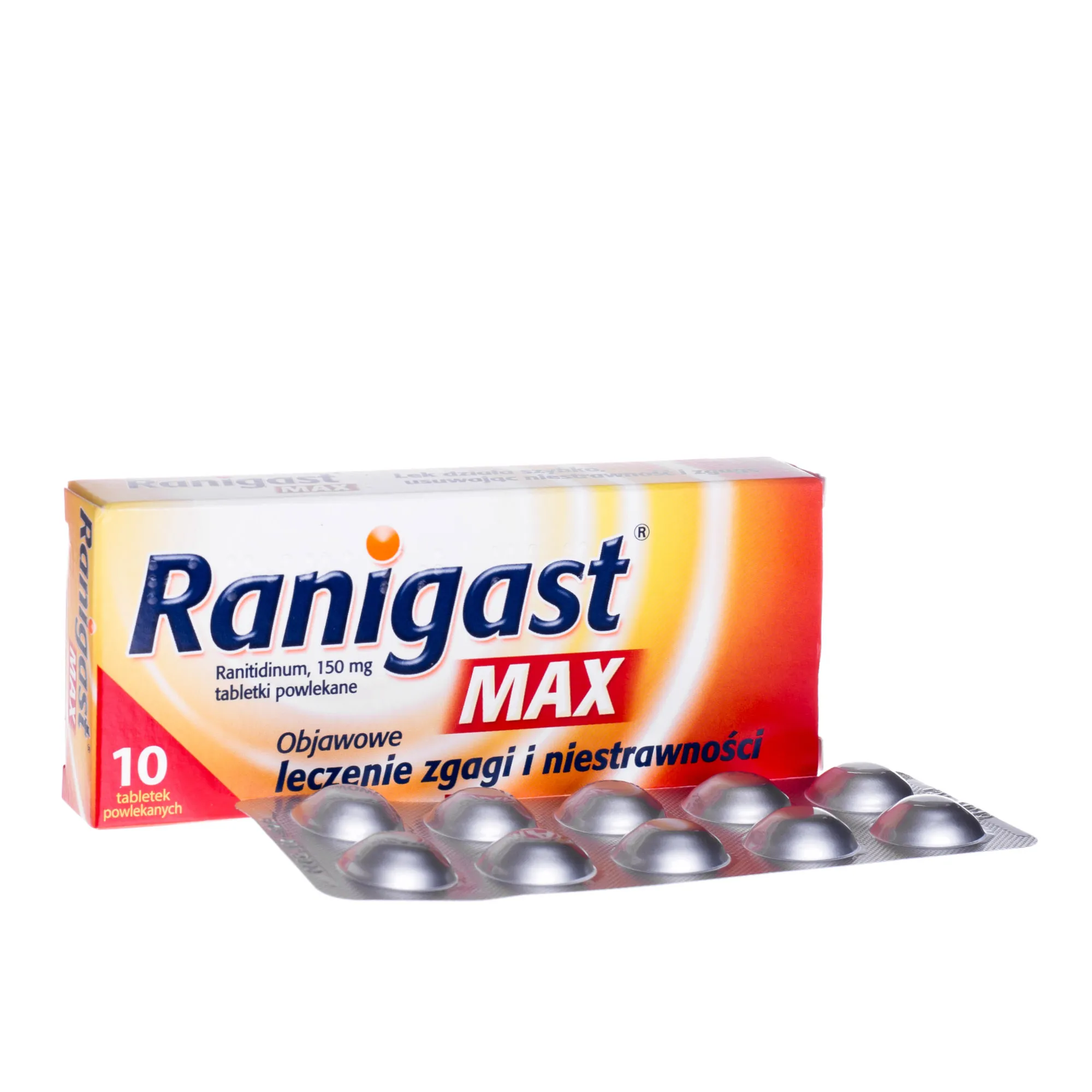 Ranigast Max 150 mg - 10 tabetek powlekanych stosowanych przy leczeniu zgagi i niestrawności
