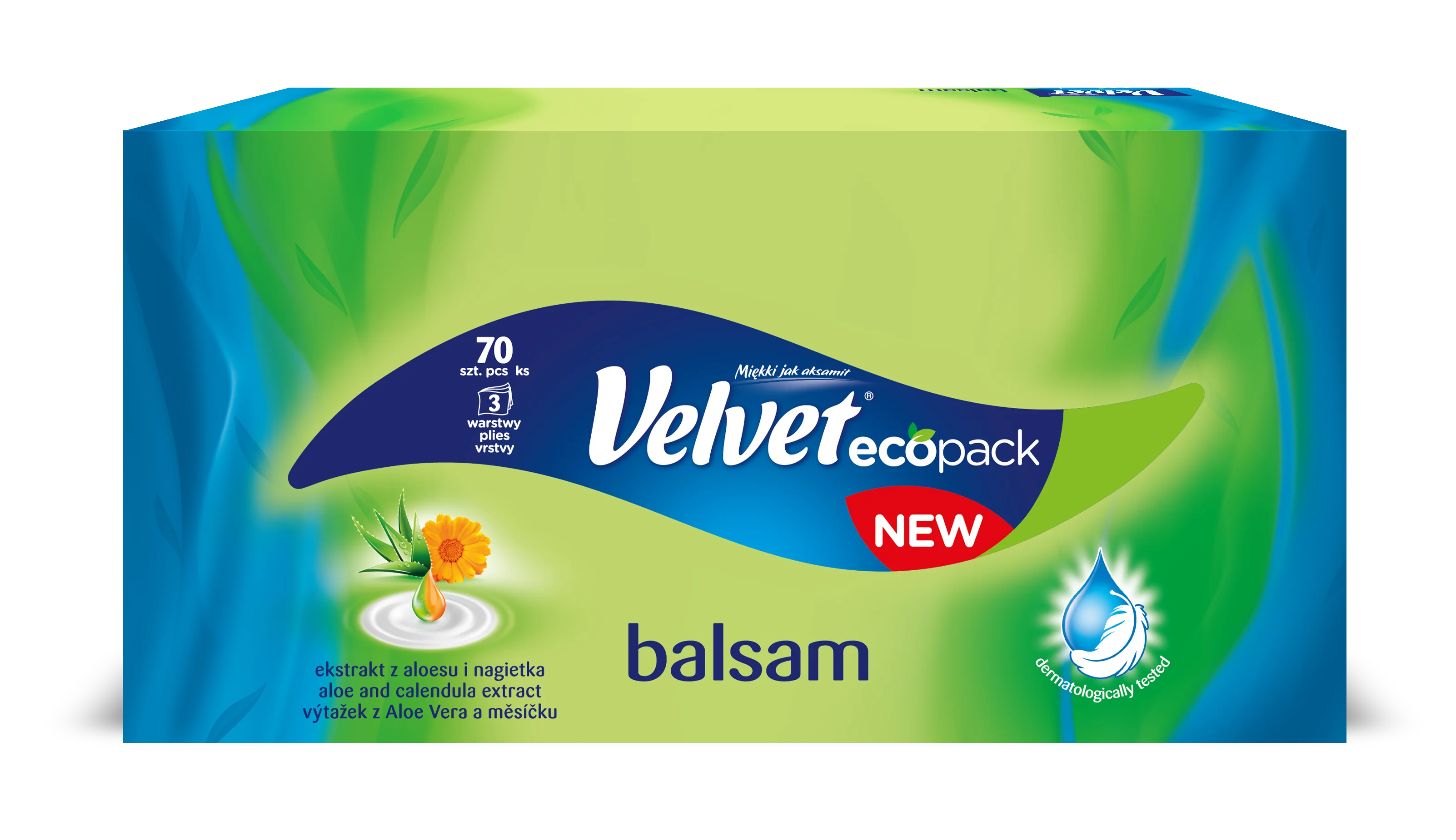 Velvet Balsam ecopack chusteczki z balsamem z ekstraktu z aloesu i nagietka, 70 szt.