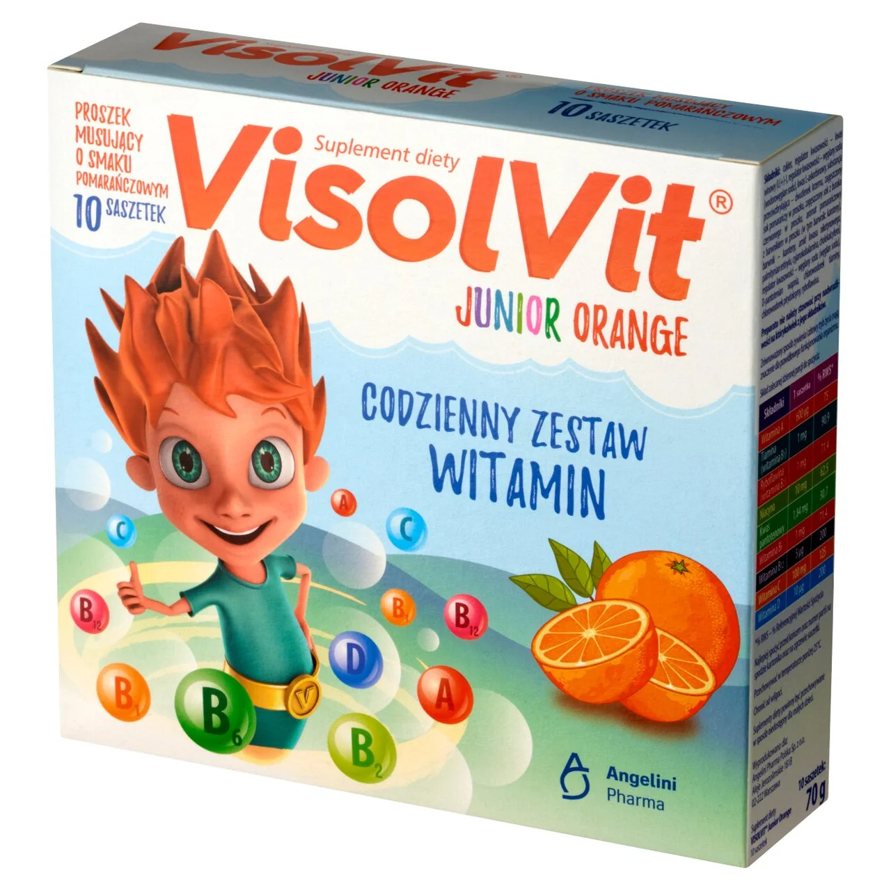 VisolVit Junior proszek musujący o smaku pomarańczowym, 10 saszetek