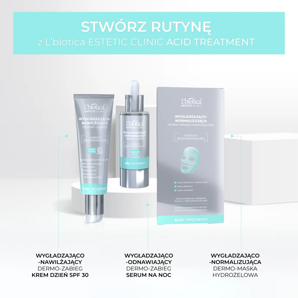 L'biotica Estetic Clinic ACID Treatment wygładzająco-nawilżający dermo-zabieg krem na dzień SPF 30, 35 ml
