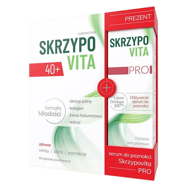 Zestaw Skrzypovita 40 +, 56 tabletek + odżywcze serum do paznokci, 7 ml