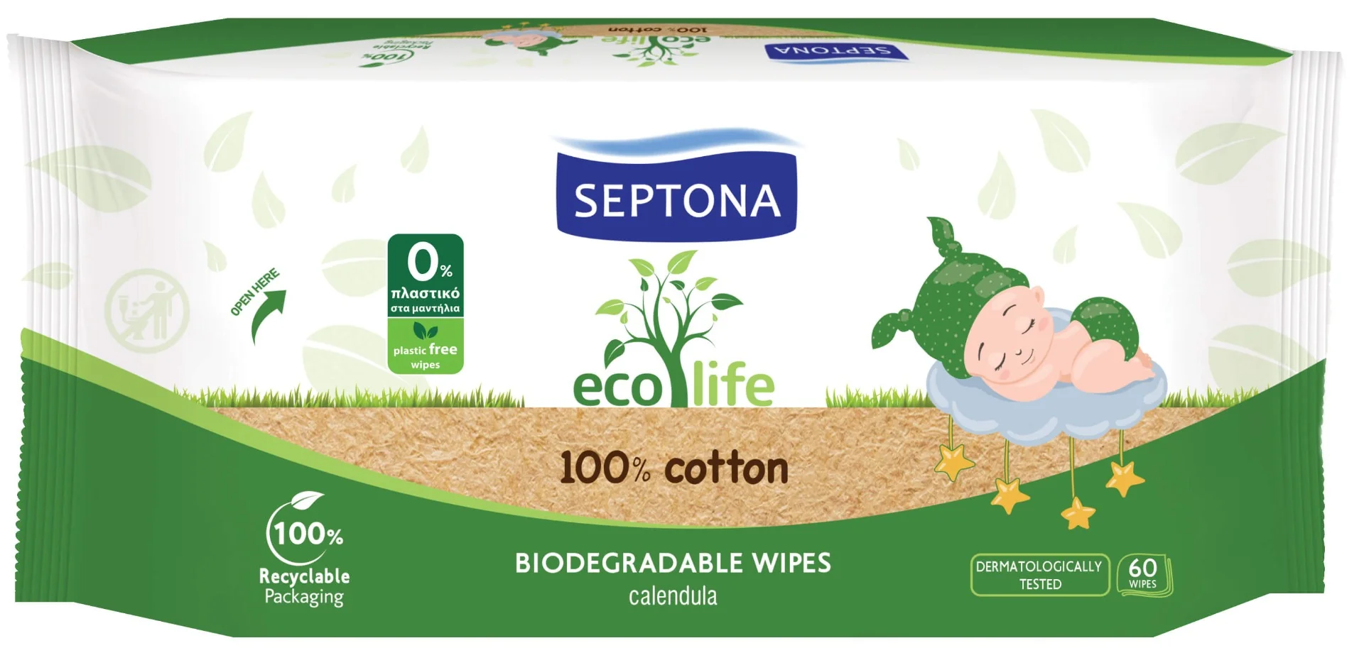 Septona EcoLife chusteczki biodegradowalne dla dzieci, 60 szt.