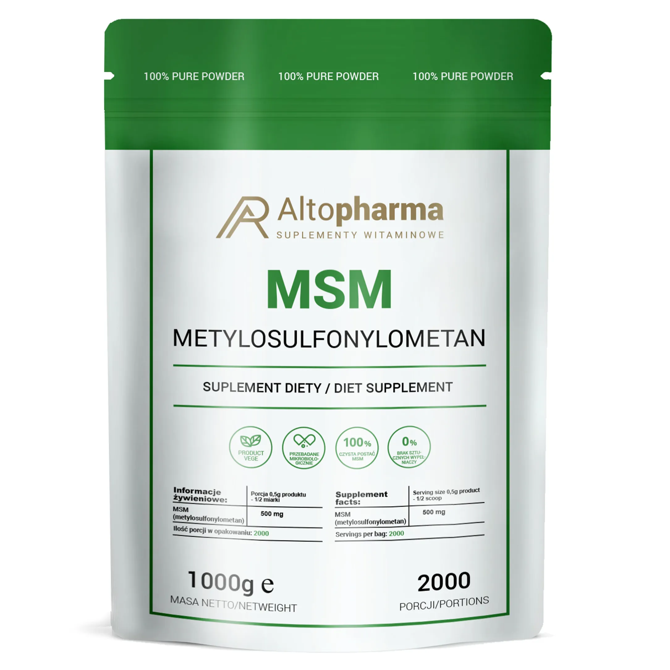 Altopharma MSM Siarka Organiczna proszek, 1000 g