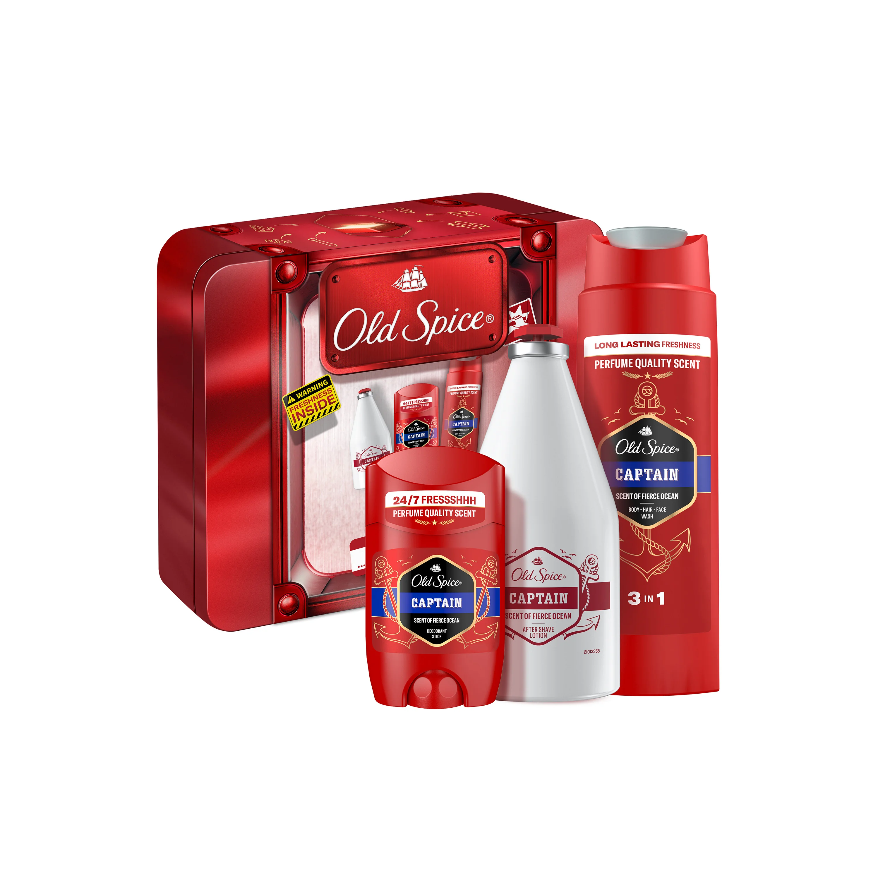 Old Spice Capitan Tin Box Xmass Zestaw dezodorant w sztyfcie, 50 ml + żel pod prysznic, 250 ml + woda po goleniu, 100 ml