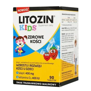 Litozin Kids, suplement diety, smak truskawkowo-malinowy, 90 tabletek do rozgryzania i żucia