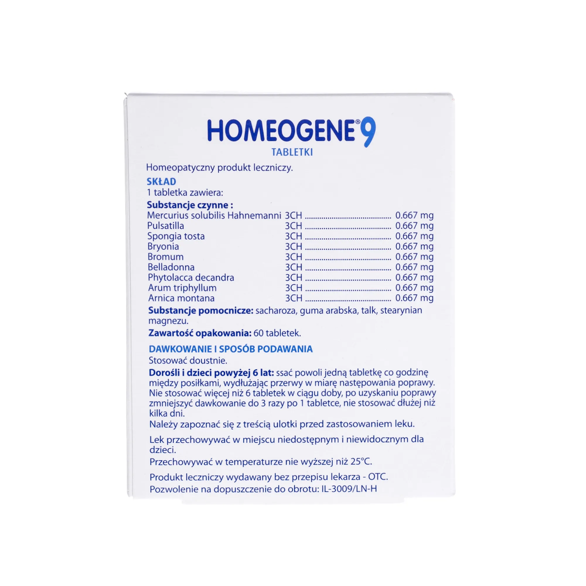 Homeogene 9, lek na bóle gardła i chrypkę, 60 tabletek 