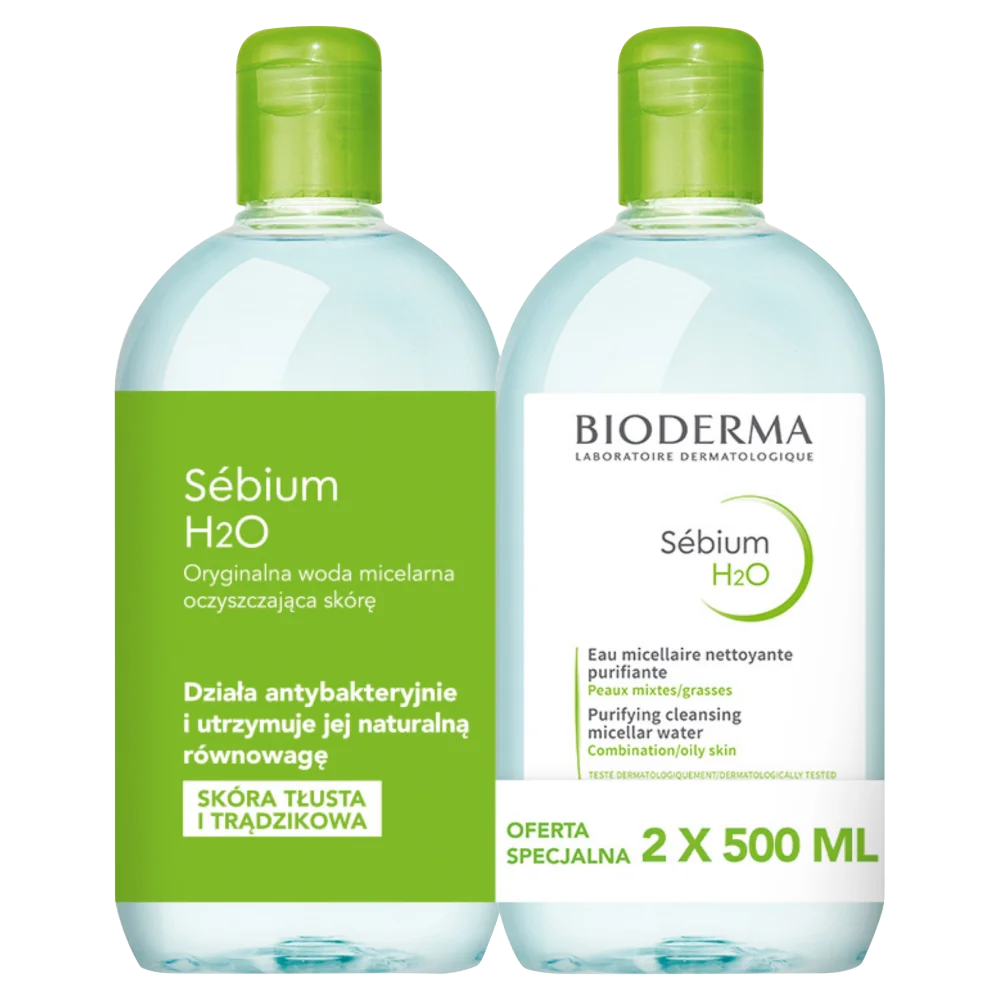 Bioderma Sébium H2O płyn micelarny do twarzy, 2 x 500 ml
