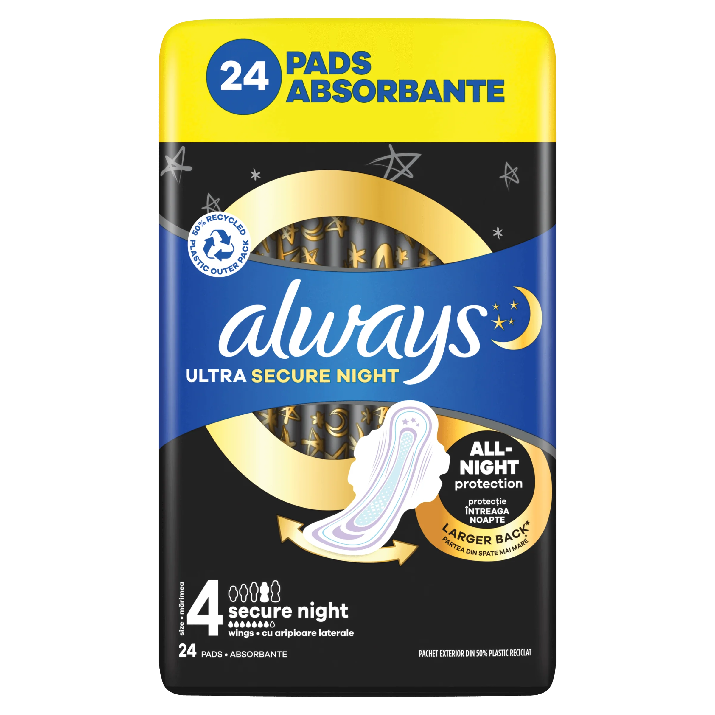 Always Ultra Secure Night Quattro podpaski, 24 sztuki