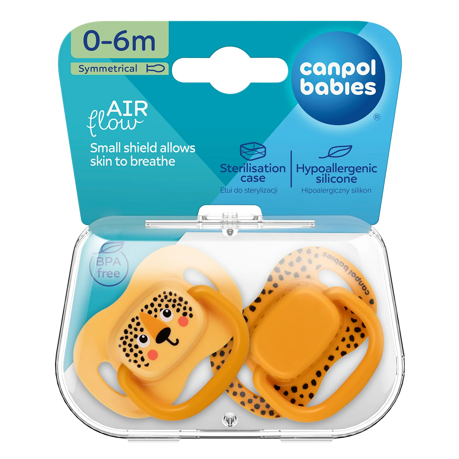 Canpol Babies AIRflow smoczek silikonowy 0-6m symetryczny pomarańczowy, 2 sztuki