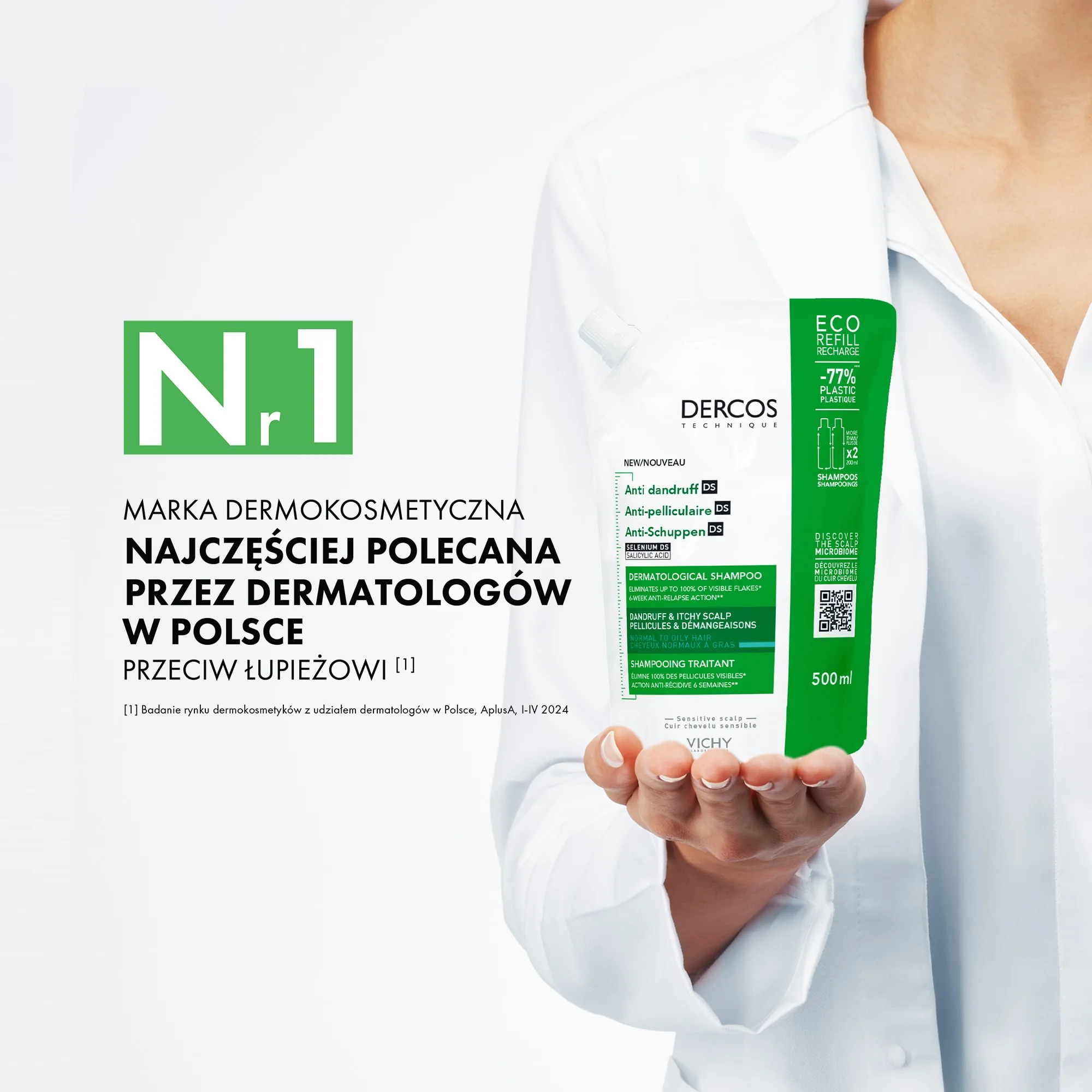 Vichy Dercos DS szampon przeciwłupieżowy do włosów normalnych i przetłuszczających się, REFILL, 390 ml