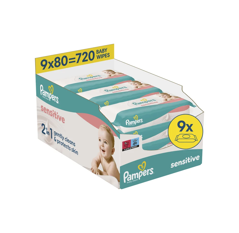 Pampers Sensitive chusteczki nawilżane dla dzieci, 9 x 80 sztuk
