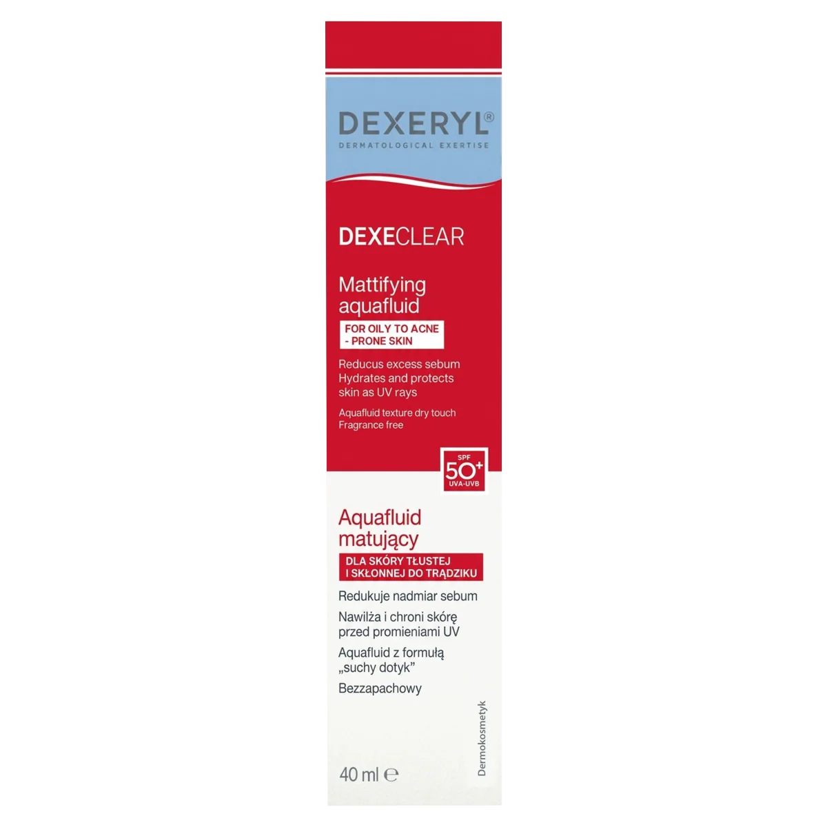 Dexeryl Dexeclear aquafluid matujący SPF 50+, 40 ml