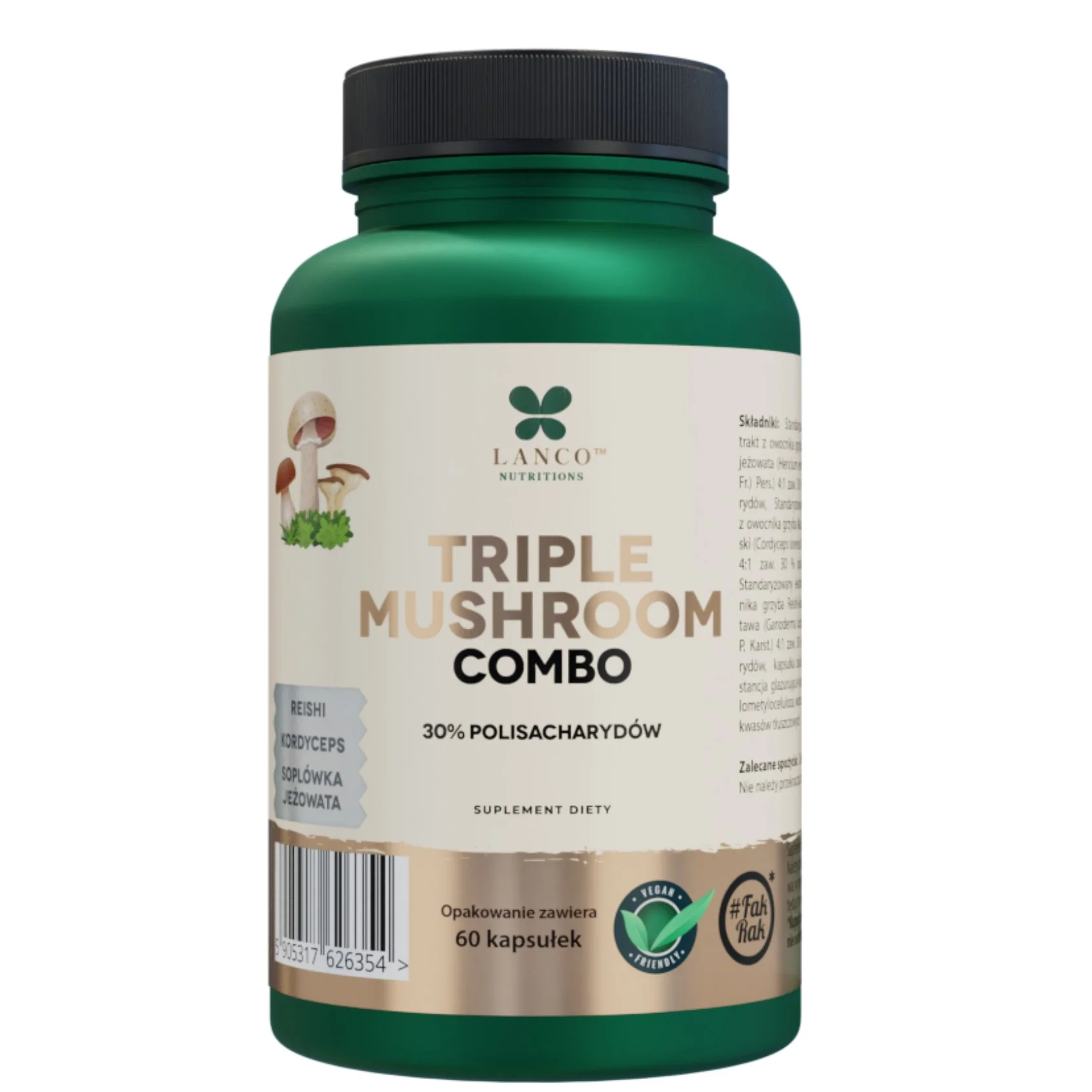 Lanco Nutritions Triple Mushroom Combo 600 mg 60 kapsułek